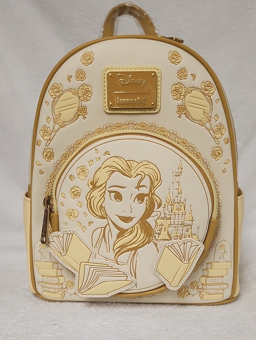 Loungefly Belle Cream & Gold Mini Backpack - Disney Book Design